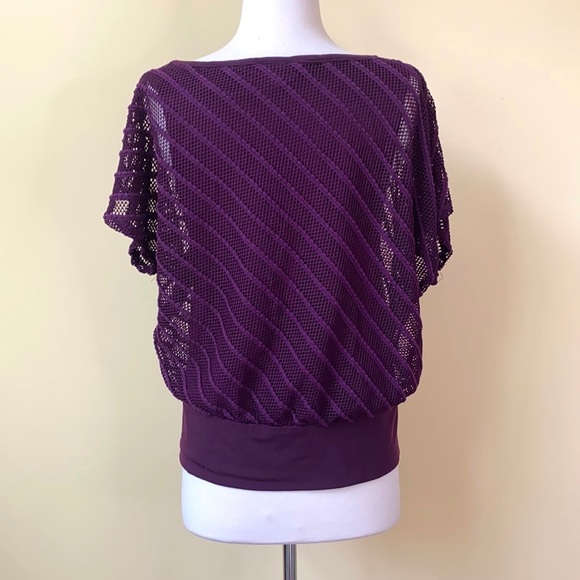 AB Studio Purple Batwing Layered Mesh Top - Picture 4 of 10